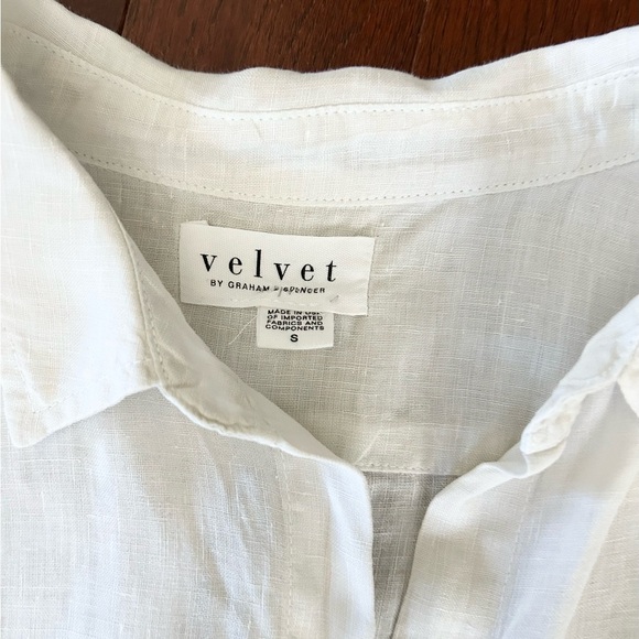 $183 Velvet BY GRAHAM SPENCER Maria Linen ButtonUp Shirt S Oversized color Chalk - Picture 9 of 11